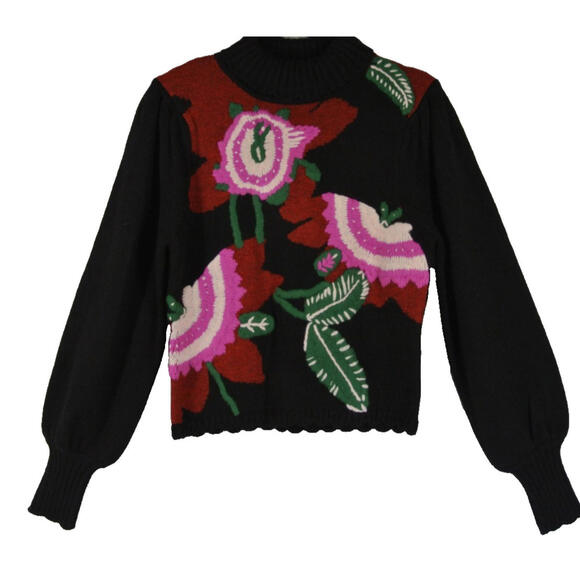 NEW, Farm Rio Colorful Flower Turtleneck Sweater in Black multi Sz XS #T3701 - Picture 8 of 12
